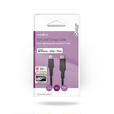 Lightning Kaapeli USB 2.0, Apple Lightning 8-Pin - USB-C™