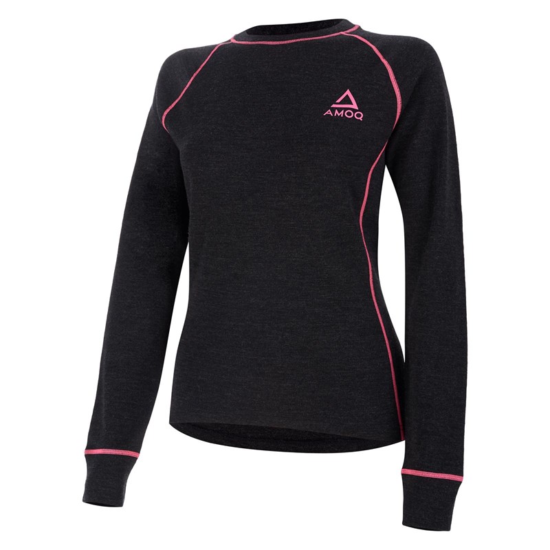 AMOQ 100% Merino Naisten Aluspaita Harmaa/Pinkki XL