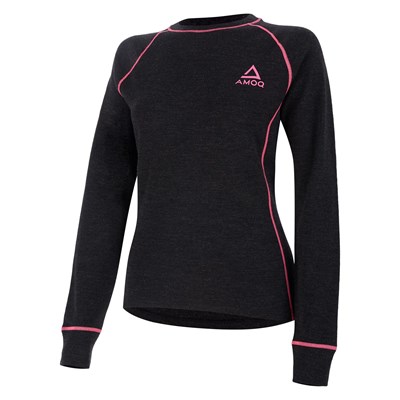 AMOQ 100% Merino Naisten Aluspaita Harmaa/Pinkki XL