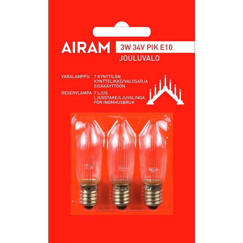 Airam 3W 34V E10  PIK/3 BL (7 Kynttilää)