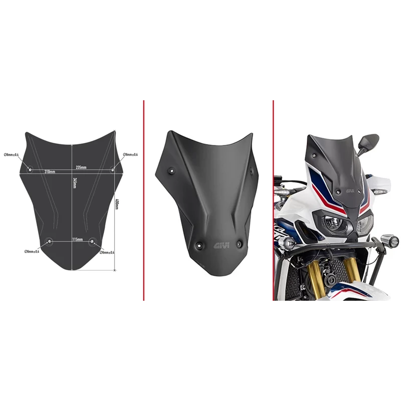Givi Tuuliilasi, matala, Musta 40x31 cm (h x b) CRF1000L Africa Twin