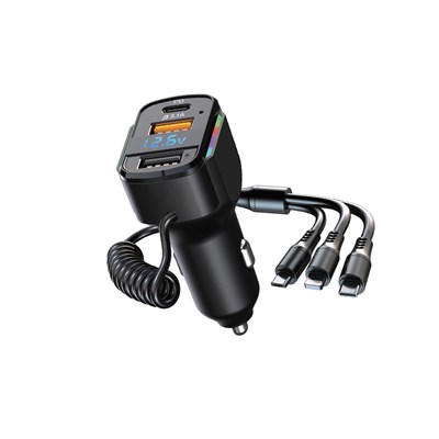 AX4 Autolaturi PD + 2 USB-A Type-C,Micro-USB, Iphone johdot ulos