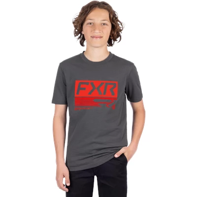 YTH ELEVATE PREMIUM T-SHIRT 26 ASPHALT/RED XS